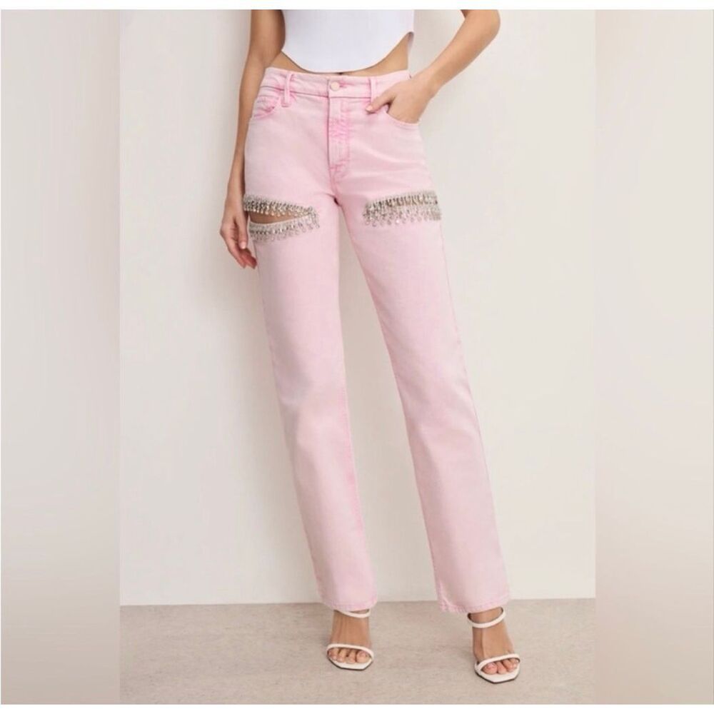 Good American Good Icon Diamond Straight Leg High Rise Iconic Jeans $189 15